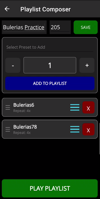 BeatMaker playlist composer with Bulerias patterns