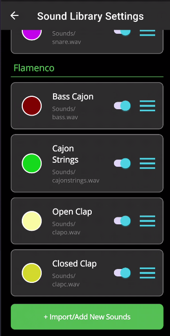 BeatMaker sound library settings with Flamenco group sounds
